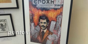 Πίνακας της Σοφίας Αμπερίδου με τίτλο «Νίκος Καπετανίδης» (φωτ.: Ρωμανός Κοντογιαννίδης)