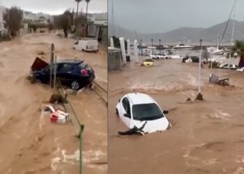 Στην Πάρο τα νερά παρέσυραν αυτοκίνητα και πλημμύρισαν ολόκληρες περιοχές (φωτ.: glomex)