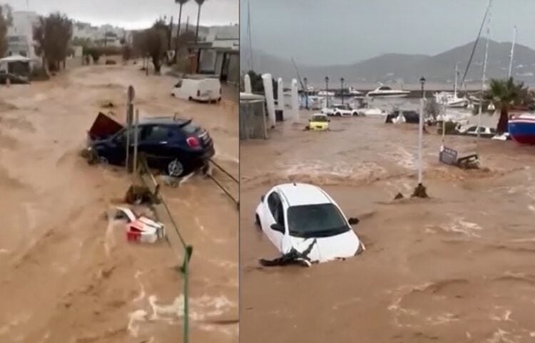 Στην Πάρο τα νερά παρέσυραν αυτοκίνητα και πλημμύρισαν ολόκληρες περιοχές (φωτ.: glomex)