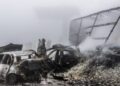 Εικόνα από τον τόπο του τροχαίου δυστυχήματος, τη Μεγάλη Τρίτη, στον Πολύμυλο Κοζάνης  (φωτ.: EUROKINISSI)