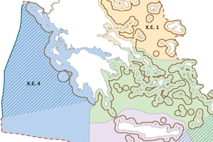 Κομμάτι του χάρτη του Θαλάσσιου Χωροταξικού Σχεδιασμού (πηγή: ypen.gov.gr)
