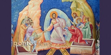 «Η Ανάστασις» διά χειρός π. Σταμάτη Σκλήρη, στον Ι.Ν. Προφήτη Ηλία Καστέλλας (φωτ.: Χριστίνα Κωνσταντάκη)