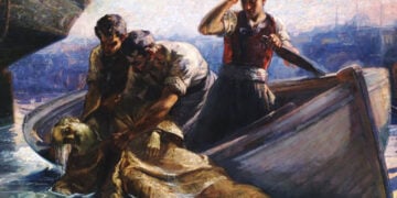 «Το μαρτύριο του Πατριάρχη Γρηγορίου». Γεώργιος Ροϊλός, λάδι σε μουσαμά (πριν από το 1925). Εθνική Πινακοθήκη - Μουσείο Αλεξάνδρου Σούτσου