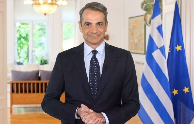 Ο Κυριάκος Μητσοτάκης στη διάρκεια της τηλεοπτικής ανακοίνωσης (φωτ.: glomex)