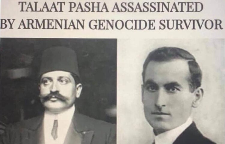 «Ο Ταλαάτ πασά δολοφονήθηκε από επιζώντα της Γενοκτονίας των Αρμενίων» γράφει το πρωτοσέλιδο των New York Times. Δεξιά ο Σογομόν Τεχλιριάν (πηγή: en.armradio.am)