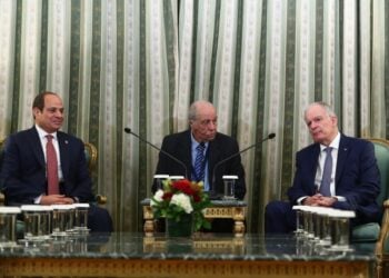 Αριστερά, ο πρόεδρος της Αιγύπτου Αμπντέλ Φατάχ αλ Σίσι, στο κέντρο ο διερμηνέας και δεξιά ο Πρόεδρος της Δημοκρατίας Κώστας Τασούλας (φωτ.: EUROKINISSI/Σωτήρης Δημητρόπουλος)