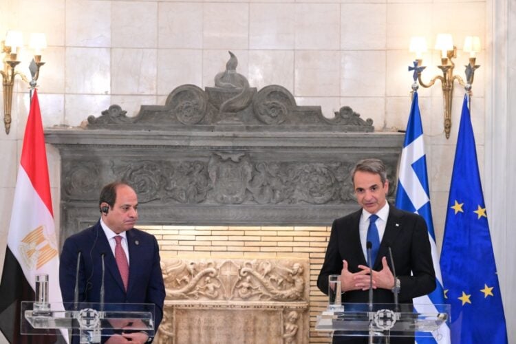 Κοινές δηλώσεις Μητσοτάκη-Αλ Σίσι στο Μέγαρο Μαξίμου μετά την ολοκλήρωση της συνεδρίασης του Ανώτατου Συμβουλίου Συνεργασίας Ελλάδας-Αιγύπτου (φωτ.: Eurokinissi/Τατιάνα Μπόλαρη)