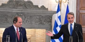 Κοινές δηλώσεις Μητσοτάκη-Αλ Σίσι στο Μέγαρο Μαξίμου μετά την ολοκλήρωση της συνεδρίασης του Ανώτατου Συμβουλίου Συνεργασίας Ελλάδας-Αιγύπτου (φωτ.: Eurokinissi/Τατιάνα Μπόλαρη)