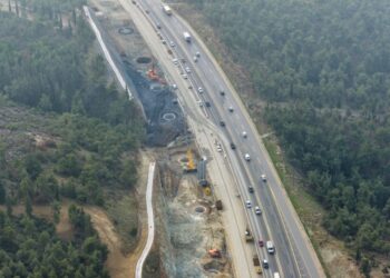 Αεροφωτογραφία από την κατασκευή του Flyover στη Θεσσαλονίκη (φωτ.: Eurokinissi/Αντώνης Νικολόπουλος)