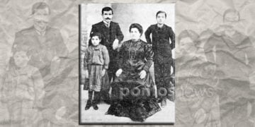 Η οικογένεια του Γρηγορίου Καζανδζόγλου, η οποία κατακρεουργήθηκε στην Αμισό το 1921 (πηγή: Α. Γαβριηλίδη «Η μαύρη εθνική συμφορά του Πόντου»· εικ.: Χριστίνα Κωνσταντάκη)