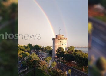 Το διπλό ουράνιο τόξο, για δεύτερη φορά αυτή την εβδομάδα, στόλισε τον ουρανό της Θεσσαλονίκης (φωτ.: Έφη Μαράτου)