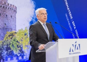 Ο Στράτος Σιμόπουλος βουλευτής Α΄ Θεσσαλονίκης σε προσυνέδριο της Νέας Δημοκρατίας στο Βελλίδειο Συνεδριακό Κέντρο (φωτ. αρχείου: ΑΠΕ-ΜΠΕ/ Γρ. Τύπου Νέας Δημοκρατίας/ STR)