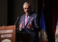 Ο πρώην πρωθυπουργός Αντώνης Σαμαράς, μιλάει στην παρουσίαση βιβλίου του δημοσιογράφου Σταύρου Λυγερού, «Οι αθέατες όψεις του πολέμου στην Ουκρανία», στο Πολεμικό Μουσείο, Αθήνα, Τρίτη 17 Ιουνίου 2025. ΑΠΕ-ΜΠΕ/ΓΙΩΡΓΟΣ ΒΙΤΣΑΡΑΣ