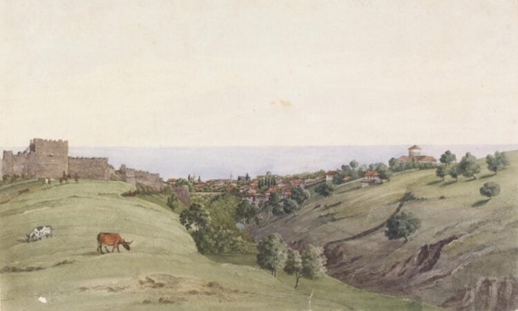Άποψη της Τραπεζούντας από τον νότο, το 1833 (πηγή: en.wikipedia.org/wiki/Trabzon/ Godfrey Thomas Vigne)