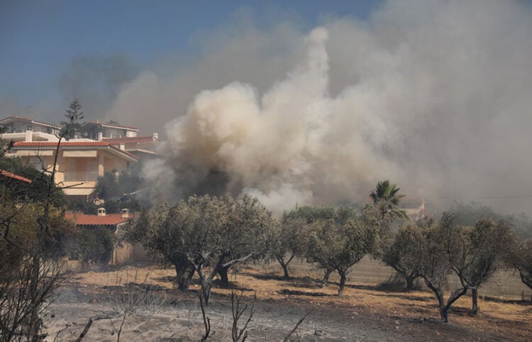 Φωτιά κοντά σε σπίτια στην Παλαιά Φώκαια Αττικής (φωτ.: ΑΠΕ-ΜΠΕ / Γιώργος Βιτσαράς)
