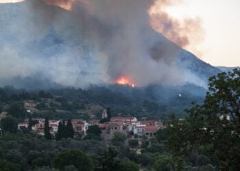Η φωτιά μαίνεται για τρίτη ημέρα στη Χίο (φωτ.: EUROKINISSI/Κώστας Αναγνώστου)