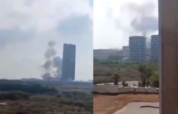 Στιγμιότυπα από το βίντεο που δείχνει τα πλήγματα στο κέντρο της Μοσάντ (φωτ. Χ/Babak Taghvaee - The Crisis Watch)