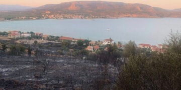 Καμένη έκταση πάνω από το Καραβοστάσι (φωτ.: Facebook / Αλειφέρη Παναγιώτα)