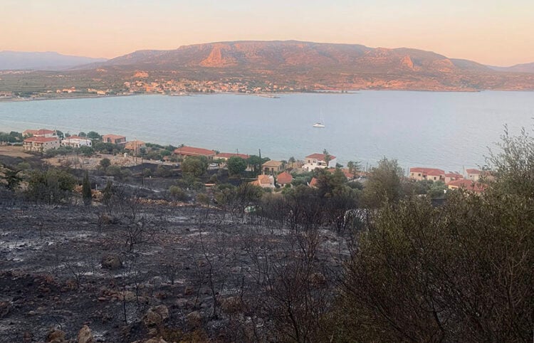 Καμένη έκταση πάνω από το Καραβοστάσι (φωτ.: Facebook / Αλειφέρη Παναγιώτα)