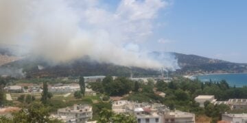 Η φωτιά καίει δασική περιοχή στην ανατολική είσοδο της πόλης (φωτ.: ΑΠΕ-ΜΠΕ)