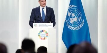 Ο Κυριάκος Μητσοτάκης στην 3η Διάσκεψη των Ηνωμένων Εθνών για τους Ωκεανούς, στη Νίκαια της Γαλλίας (φωτ.: Γραφείο Τύπου Πρωθυπουργού / Δημήτρης Παπαμήτσος)
