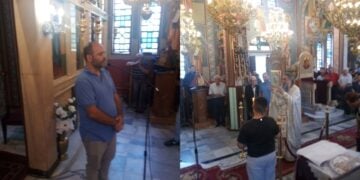 Στιγμιότυπο από τη θεία λειτουργία (φωτ.: Σωματείο «Άγιος Γεώργιος Περιστερεώτα»)