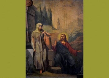 «Ο Χριστός ομιλών τη Σαμαρέιτιδι», έργο του Χανιώτη αγιογράφου Νικόλαου Βλαχάκη, 1900 (πηγή: facebook / Ιωάννης Παπαδάκης)