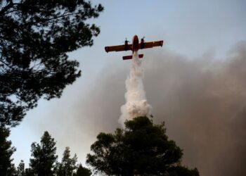 Πυροσβέστικό αεροσκάφος επιχειρεί στην κατάσβεση πυρκαγιάς που ξέσπασε χθες λίγο πριν τις 18:00 το απόγευμα σε αγροτοδασική έκταση στο Ασπροχώρι Ωρωπού (φωτ.: ΑΠΕ-ΜΠΕ/ Ορέστης Παναγιώτου)