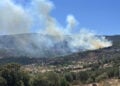 Καπνός από τη φωτιά στην Καλλονή, πάνω από τη Μόνη Λειμώνος  (φωτ.: Facebook / Kalloninews.gr)