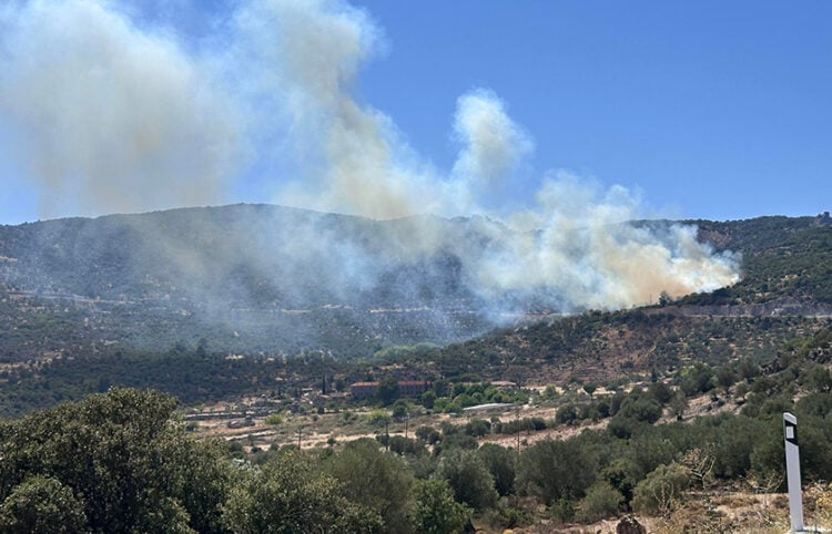 Καπνός από τη φωτιά στην Καλλονή, πάνω από τη Μόνη Λειμώνος  (φωτ.: Facebook / Kalloninews.gr)
