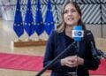 Η Δανή υπουργός Ευρωπαϊκών Υποθέσεων και πρόεδρος του Συμβουλίου Γενικών Υποθέσεων της ΕΕ Marie Bjerre μιλάει στον Τύπο (φωτ.: EPA/ OLIVIER MATTHYS)