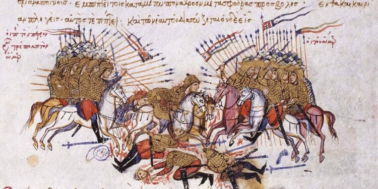 Ο βυζαντινός στρατός κατά των Αράβων, σε χειρόγραφο του Ιωάννη Σκυλίτζη (πηγή: Wikipedia)