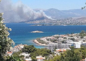 Ο καπνός είναι από τη φωτιά στον Άγιο Δημήτριο Κορωπίου (φωτ.: Facebook / Πυροπροστασία Δασών Λαυρεωτικής)