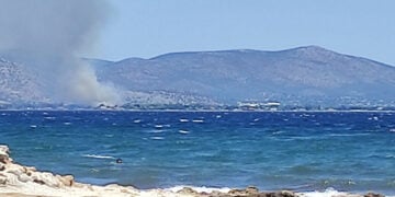 Ο καπνός είναι από τη φωτιά στην περιοχή Ριζάρι του Μαραθώνα (φωτ.: Facebook / Kostas Theofilopoulos)