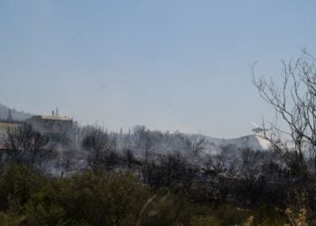 Εικόνα από την πυρκαγιά στην περιοχή της Πολυτεχνειούπολης Ζωγράφου (φωτ.: Τατιάνα Μπόλαρη/ EUROKINISSI)
