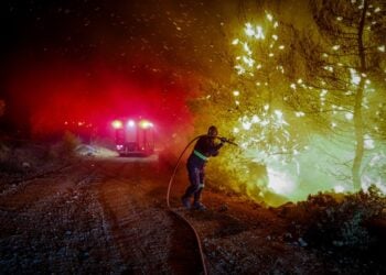 Πυροσβέστης επιχειρεί σε παλιότερη φωτιά στην Εύβοια (φωτ. αρχείου: EUROKINISSI/Θοδωρής Νικολάου)