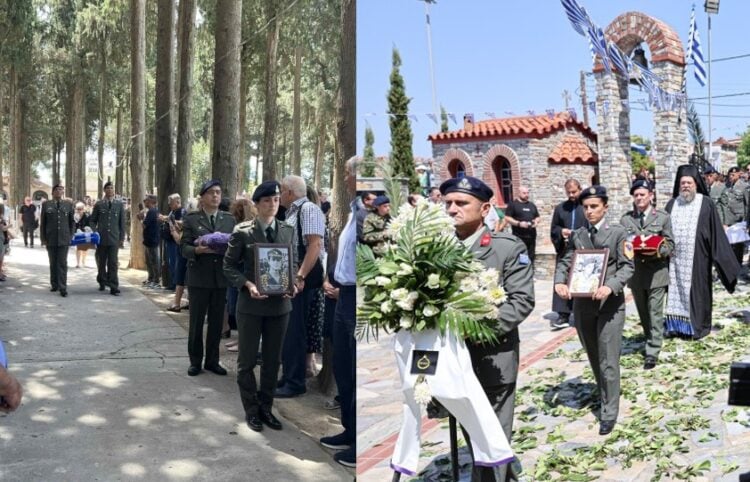 Αριστερά, η πομπή με τα οστά του Θεόδωρου Χαραλαμπίδη και δεξιά με τα οστά του Στέφανου Κουτρούλη (φωτ.: facebook/Θεοδώρα Τζάκρη-EUROKINISSI/Ραφαήλ Γεωργιάδης)