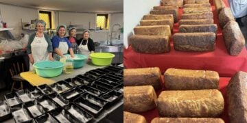 Οι κυρίες της ενορίας και τα ολόφρεσκα ελαιόψωμα που ζύμωσαν για καλό σκοπό (φωτ.: facebook/Greek Orthodox Parish and Community of Kogarah)
