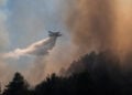 Πυροσβεστικό αεροσκάφος κατά τη διάρκεια δασικής πυρκαγιάς (φωτ.: EUROKINISSI / Γιάννης Σπιρούνης)