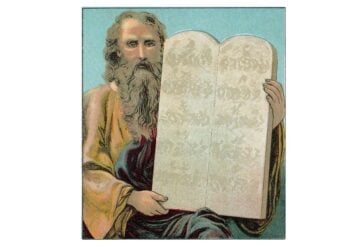 Ο Μωυσής κρατάει τις Δέκα Εντολές (φωτ.: Providence Lithograph Company/el.wikipedia.org)