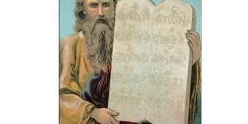 Ο Μωυσής κρατάει τις Δέκα Εντολές (φωτ.: Providence Lithograph Company/el.wikipedia.org)