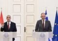 Εικόνα από τη συνέντευξη Τύπου του υπουργού Εξωτερικών Γιώργου Γεραπετρίτη με τον Αιγύπτιο ομόλογό του Abdelatty, στην Αθήνα 
(φωτ.: Μιχάλης Καραγιάννης/ EUROKINISSI)