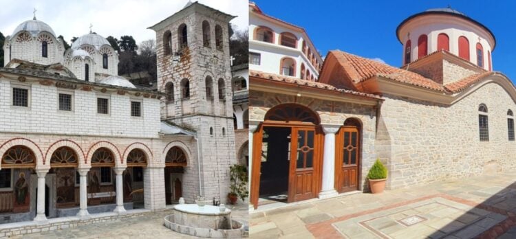 Η μονή της Παναγίας Εικοσιφοίνισσας (αρ.) και της Παναγίας Αρχαγγελιώτισσας (δεξ.) (Φωτ.: ΑΠΕ-ΜΠΕ/edit)