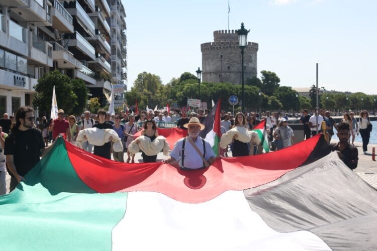 Πορεία αλληλεγγύης στον Παλαιστινιακό λαό στη Θεσσαλονίκη. Κυριακή 24 Αυγούστου 2025 (φωτ.: MotionTeam/Eurokinissi/Βασίλης Βερβερίδης)