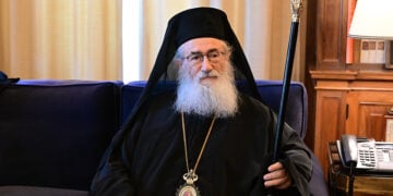 Ο Αρχιεπίσκοπος Σινά Δαμιανός στο Προεδρικό Μέγαρο, 17 Ιουνίου 2025 (φωτ.: EUROKINISSI / Τατιάνα Μπόλαρη)