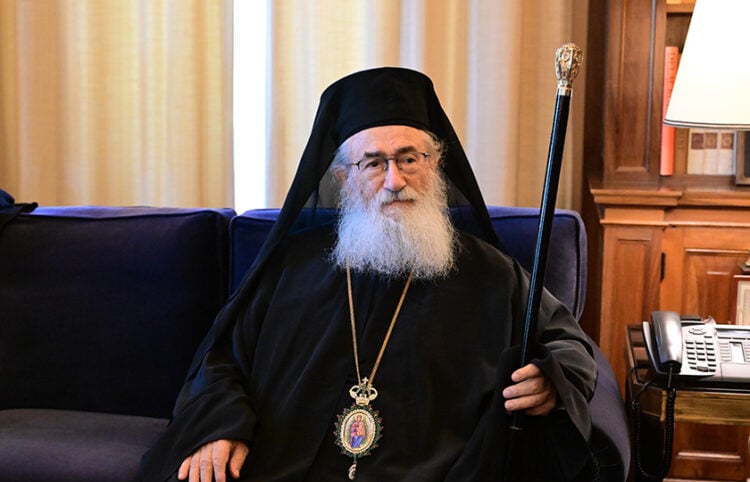 Ο Αρχιεπίσκοπος Σινά Δαμιανός στο Προεδρικό Μέγαρο, 17 Ιουνίου 2025 (φωτ.: EUROKINISSI / Τατιάνα Μπόλαρη)