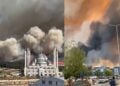 Δύο διαφορετικά στιγμιότυπα από τη φωτιά στην περιοχή των Δαρδανελλίων (φωτ.: Χ/İzmir Manşet/Afa)