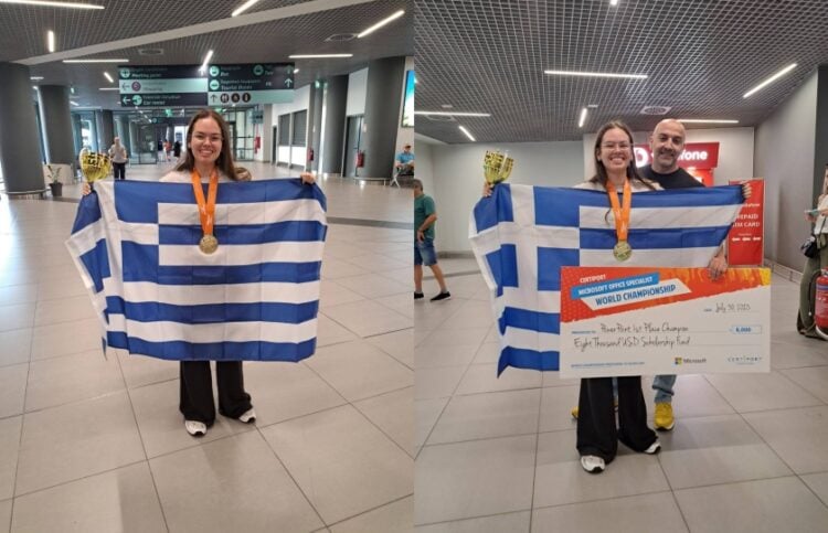 Η Ελένη Καρακασίδου με το χρυσό μετάλλιο και το πιστοποιητικό της (φωτ.: facebook/Αράπογλου Χρύσα - Καλαμαριά Μητέρα Πόλη)