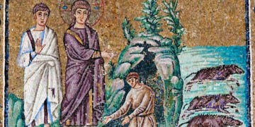 Ο εξορκισμός του δαιμονισμένου Γερασηνού (ψηφιδωτό στη Βασιλική του Αγίου Απολλινάριου του Νέου, στη Ραβέννα. Πηγή: commons.wikimedia.org)