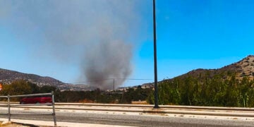 Καπνός από τη φωτιά στο Θορικό Λαυρίου (φωτ.: Facebook / Πυροπροστασία Δασών Λαυρεωτικής)